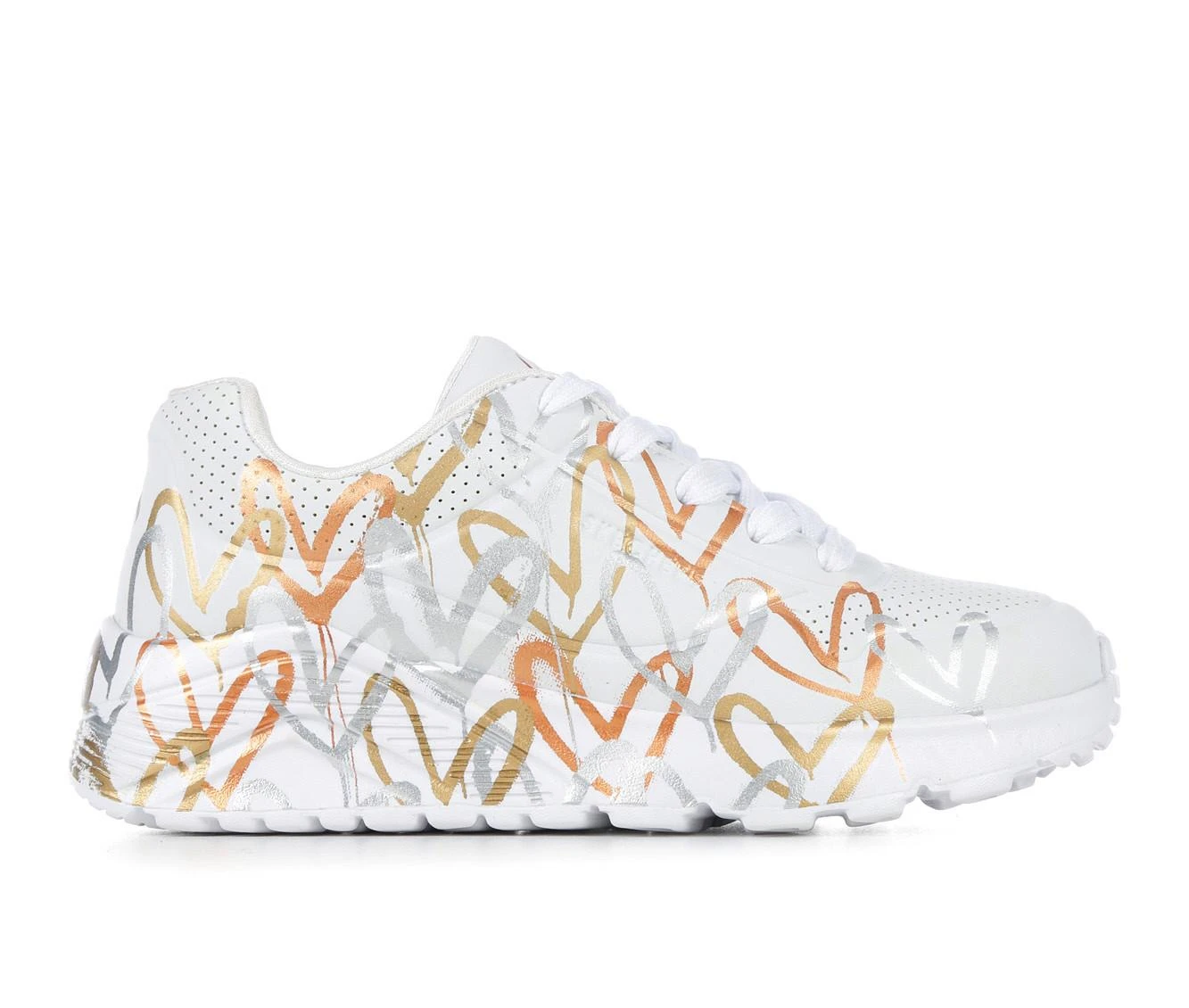 Girls' Skechers Little Kid & Big Kid Uno Lite Heart Metallic Wedge Sneakers 2 Girls' Skechers Little Kid & Big Kid Uno Lite Heart Metallic Wedge Sneakers - Image 2